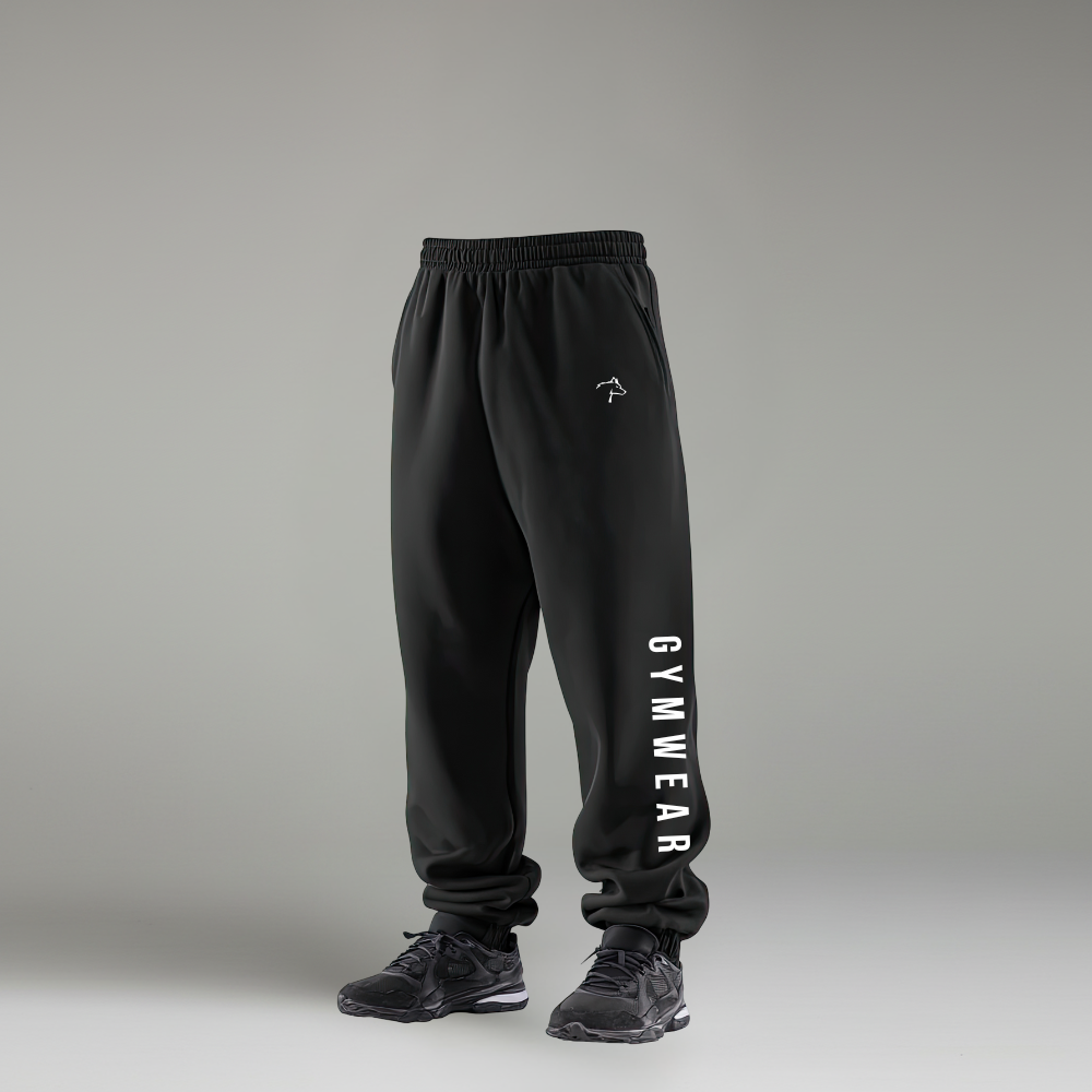 Blackoversized gym joggers front view
